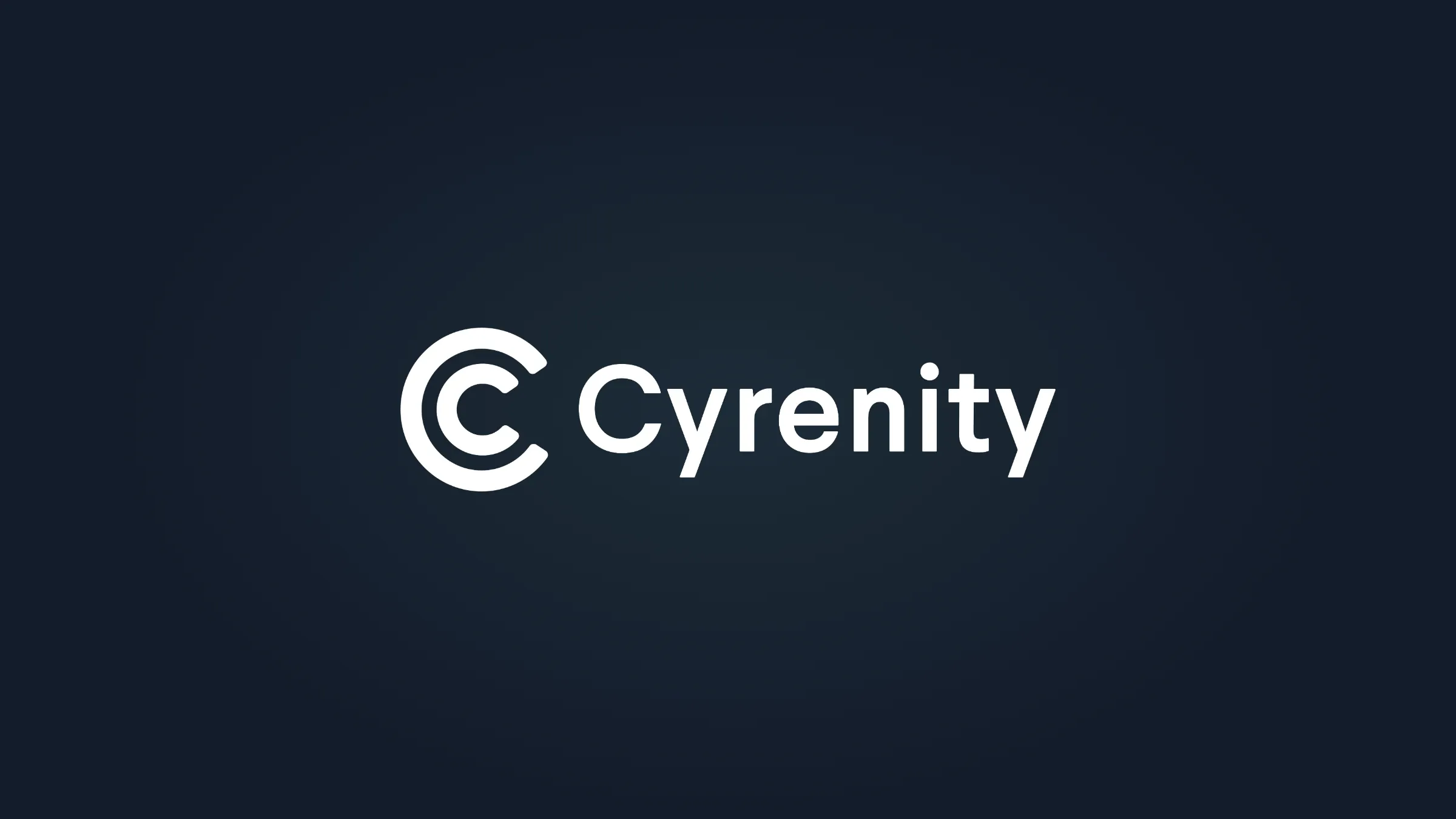 The Cyrenity logo, a C mark and wordmark, in white on a dark tile.